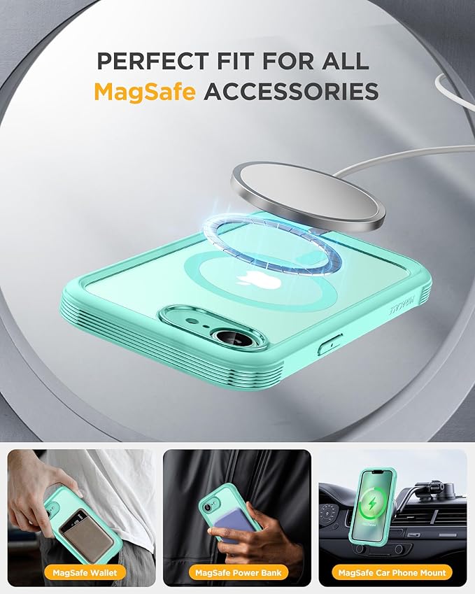 Miracase for iPhone 17e Case & iPhone 16e Case, Full-Body Phone with Built-in Glass Screen Protector, [Magnetic with MagSafe] Military Drop Proof 17 E/ 16 E Cover Bumper 6.1 inch, Mint Green