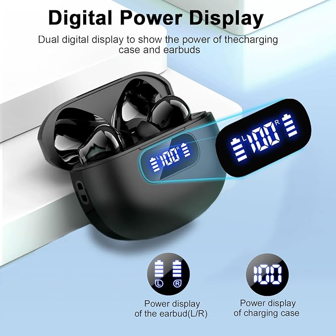 Wireless Earbuds, Bluetooth 5.3 Headphones LED Power Display, 2026 New Wireless Earphones, 4 ENC Noise Cancelling Mic, HiFi Stereo, 48H Playtime Mini Case IP7 Waterproof for Sport Walk