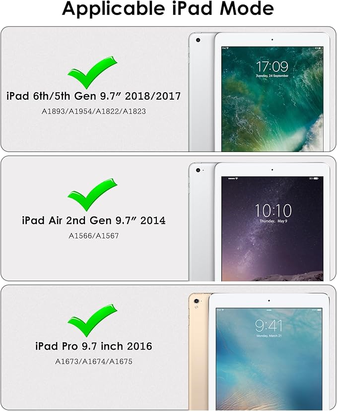 DTTO Case for iPad 6th/5th Generation 9.7 Inch 2018/2017, Adjust Kickstand Freely, Built-in Screen Protector, Frosted Full-Body Shockproof Protective Cover for iPad Air 2 / Pro 9.7, Black