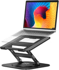AOEVI Adjustable Laptop Stand with 360 Rotating Base, Stable Computer Stand for Laptop Ergonimic Foldable Laptop Riser for Desk Compatible with MacBook Pro/Air Notebook up to 16 Inches, Black