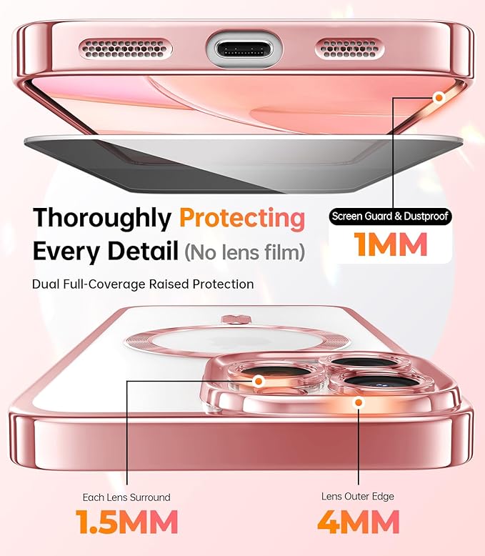 Meifigno Designed for iPhone 16 Pro Max Case 6.9", [Glitter Card & Wrist Strap], Compatible with MagSafe, 1X HD+1X Privacy Screen Protectors, Surround Lens Protection Designed for 16 ProMax, Rose Gold