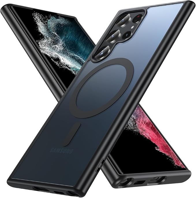 OWKEY Case for Samsung Galaxy S22 Ultra,Magnetic Galaxy S22 Ultra 5G Phone Case [Compatible with MagSafe] Anti-Fingerprint Translucent Matte Shockproof Case (Black)