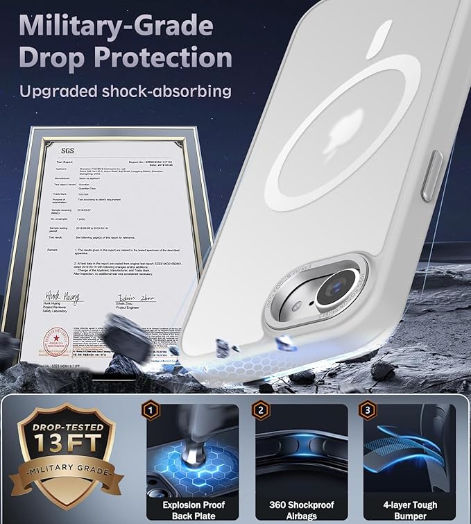 Newfuture Designed for iPhone 17e Case & iPhone 16e Case with Magnetic [13 FT Military Drop Protection] [Compatible with Magsafe] Translucent Shockproof with Anti-Fingerprint Phone Case, Frosted White