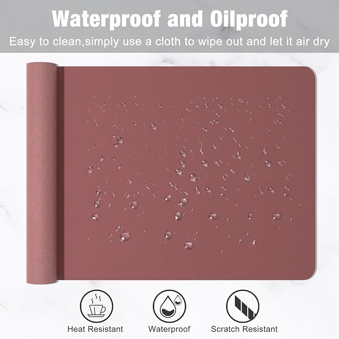 Hsurbtra Desk Pad, 30" x 14" PU Leather Desk Mat, XL Extended Mouse Pad, Waterproof Desktop Blotter Protector, Non-Slip Ultra Thin Large Laptop Keyboard Writing Mat for Office Home, Brick Red