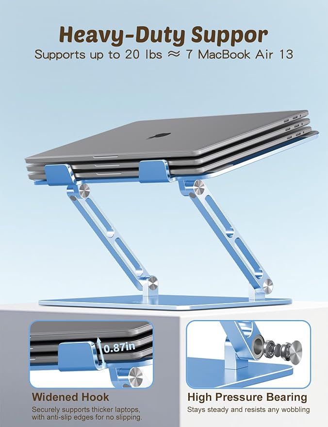 Aoviho Laptop Stand for Desk – Adjustable Aluminum Laptop Riser with Unique Cat-Shaped Cooling Vent, Portable Desk Gift & Decor, Compatible with MacBook Air Pro, Dell, HP, Lenovo (10"-17.3"), Sky Blue
