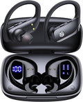 bmanl Wireless Earbuds Bluetooth Headphones Over Ear Hooks Ear Buds with 80H Playtime, LED Power Display, Dual Mic Clear Calls, Sports Wireless Ear Buds Bluetooth Earbuds for Running Gym Workout Black
