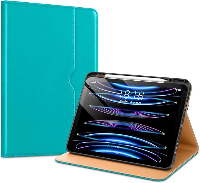 VIKESI Case for iPad Air 13 inch (M4) 2026 / (M3) 2025 / (M2) 2024,Premium Leather Folio,Apple Pencil Holder,Auto Sleep/Wake,Stand Cover - Cyan Blue