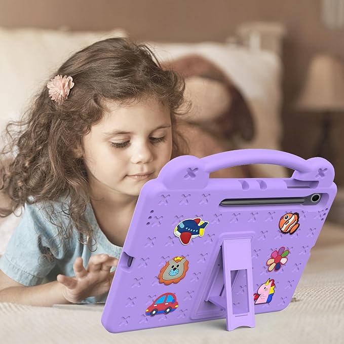 AKABEILA Compatible with Samsung Galaxy Tab S11 X730/X736 2025 11 inch Tablet Case, Kids Friendly Universal Lightweight Shockproof Protective Case with Shoulder Strap & Stand Handle Light Purple