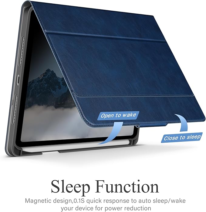 auaua Case for iPad mini 7 (A17 Pro), iPad mini 7th/6th Generation (2024/2021 8.3-inch), with Front Pocket Pencil Holder, Typing Angle Muti-Stand Magnetic Closure Auto Sleep/Wake (Blue)