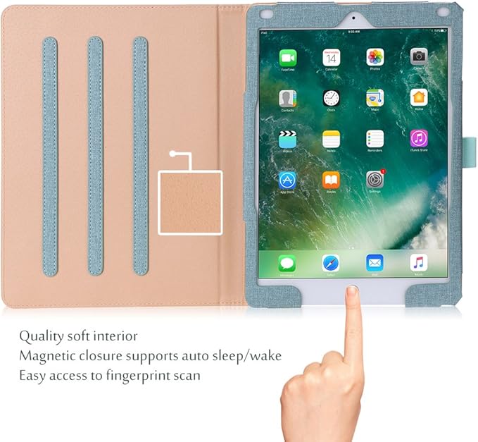 ProCase for iPad 9.7 Inch iPad 6th/5th Generation Case 2018 2017/iPad Air 2/Air 1 Case, Premium Leather Folio Corner Protection Multi-Angle Viewing Stand Cover with Front Pocket Pen Loop -Teal