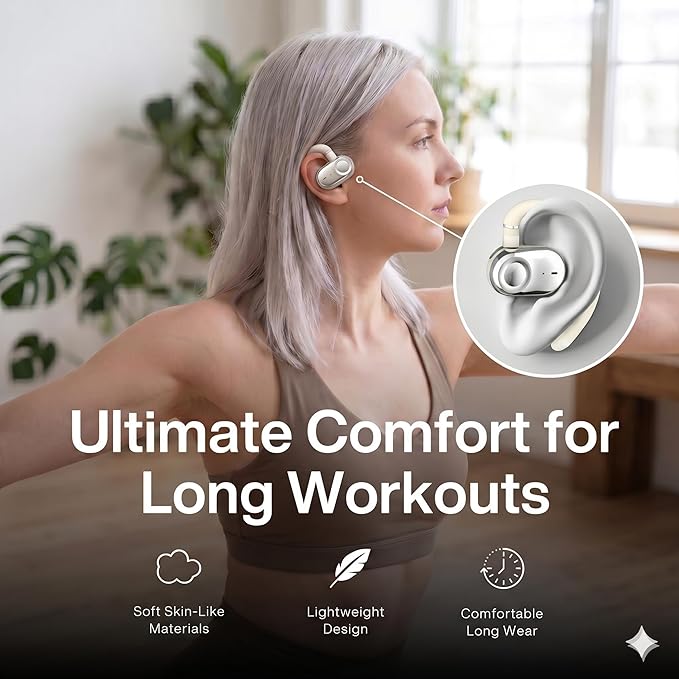MINDBEAST Open Ear Earbuds with Bi-Axial Adjustment Fit and Immersive Sound, Bluetooth Wireless Headphones Ear Buds for Outdoor Exercise, Gym, and Conference Calls, Long Battery Life OpenBass Fit