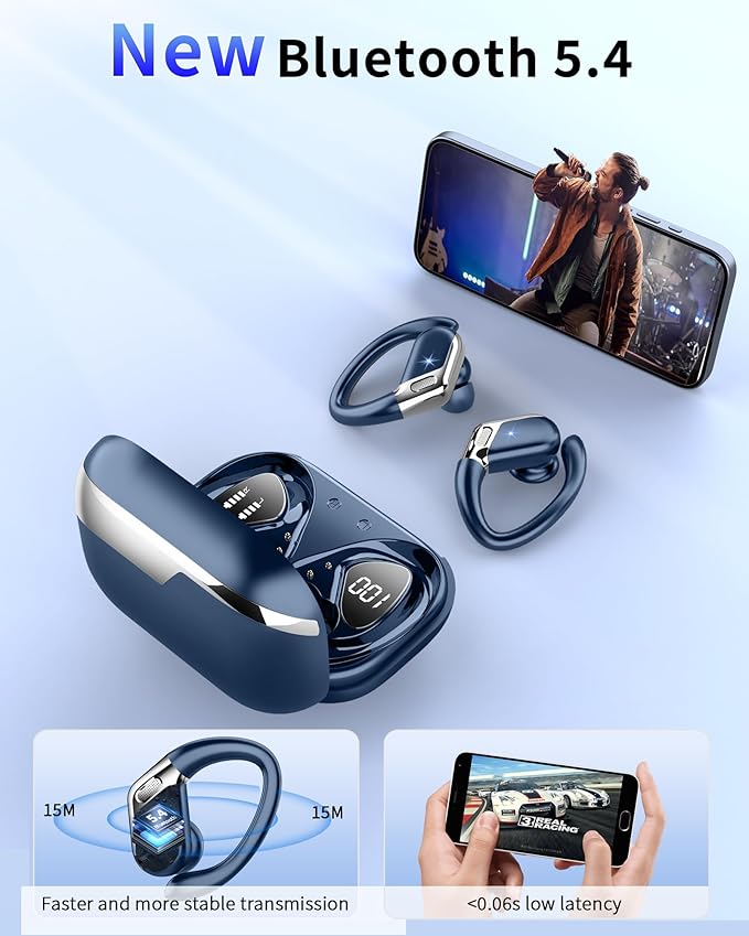 Hupoaf Wireless Earbuds Sport with Earhooks, 2026 Bluetooth 5.4 Headphones with 4 ENC Noise Canceling Mics, 50H Stereo Earphones for Running/Gym/Workout, IP7 Waterproof Over Ear Buds for Android/iOS