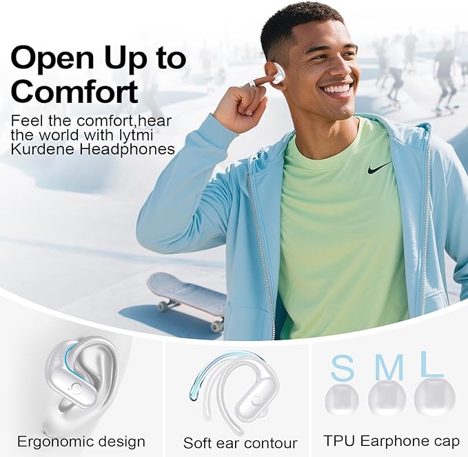 xiwxi Wireless Earbuds Bluetooth Headphones,Over Ear Buds for Sport with Deep Bass Sound,60Hrs Playtime Earphones Designed Comfort Fit with Earhooks for Running,Meeting,Workout-White