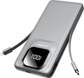 Portable Charger Power Bank with Built-in Type C Cables, 22.5W Fast Charging 10000mAh Phone Charger, Travel Battery Pack Slim Battery Bank with Smart LED Display for iPhone, Android & USB-C-Gray