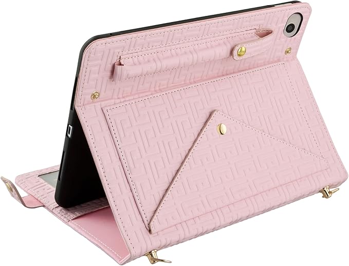 Handbag Case for iPad mini 5th 4th 3rd 2nd 1st Generation (Prior to 2019), Techcircle Elegant Crossbody Folio Stand Wallet Case with Pencil Holder, Card Slots, Hand Strap, Shoulder Strap, Baby Pink