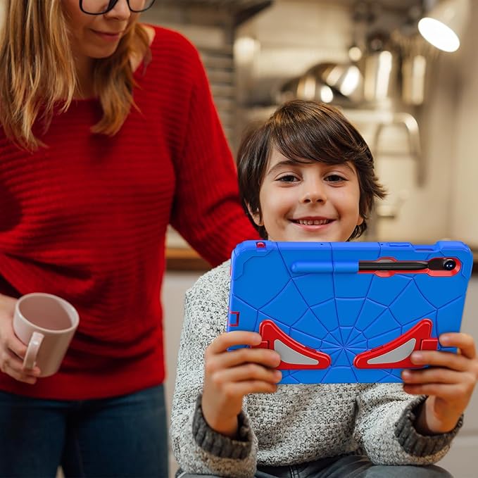 AKABEILA Compatible with Samsung Galaxy Tab S7/S8/S9/S9 FE 11 inch(2023) Tablet Case，Lightweight Shockproof Rugged Protective Cover with Kickstand for Kids Children Boys Babies Blue Red