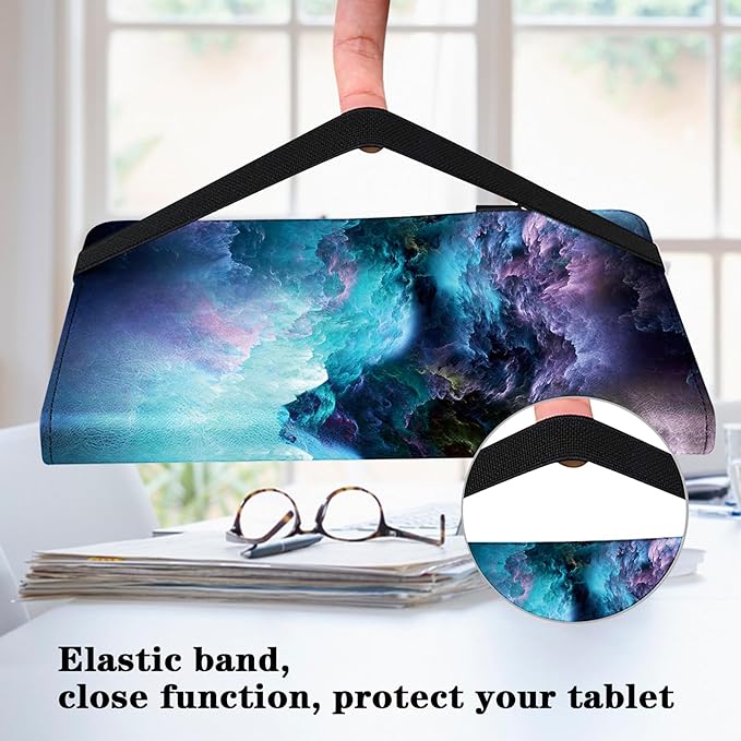 for iPad 10th Generation Case - 10.9 Inch 2022, PU Leather Shockproof Slim Case with Pencil Holder Elastic Strap - Starry Sky