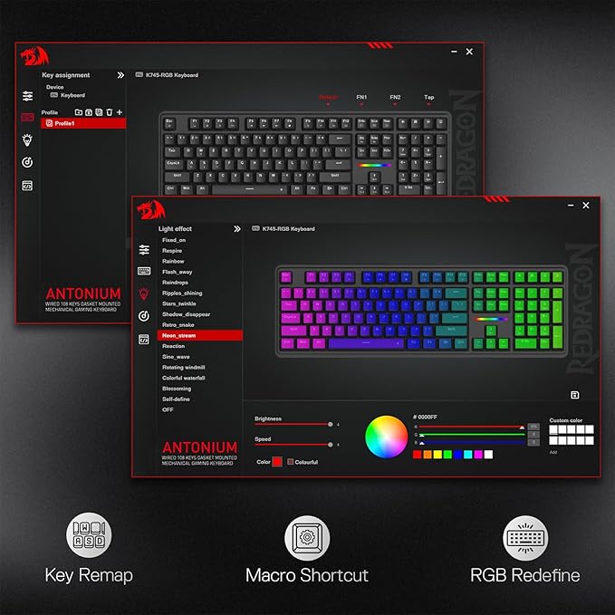 Redragon K745 Wired Gasket RGB Gaming Keyboard, 108 Keys Mechanical Keyboard w/Extra 4 Hotkeys, Upgraded Hot-swappable Socket, 5-Layer Noise Dampening, Creamy & Thocky Custom Linear Switch