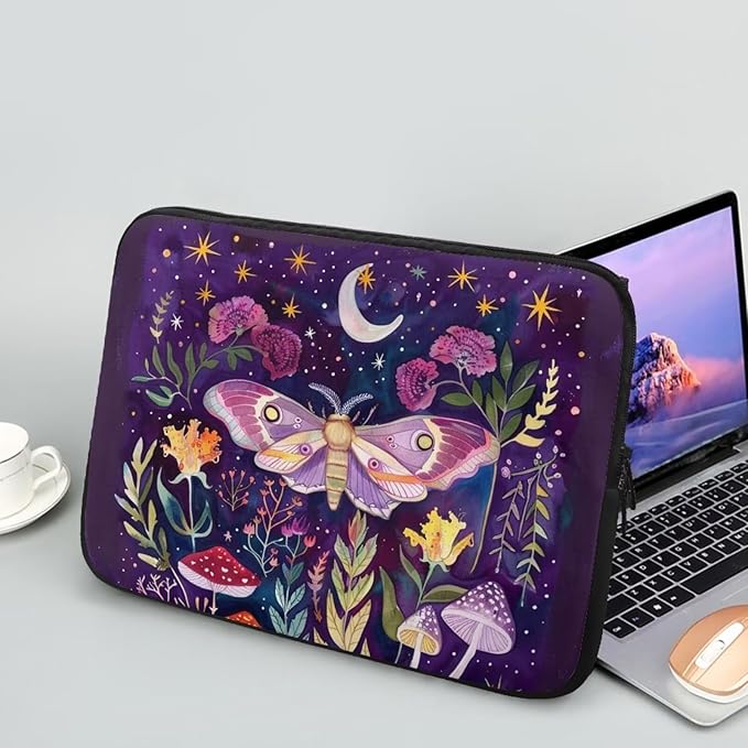 Butterfly Mushroom Laptop Protective Sleeve for Women 12 inch Computer Sleeve Bag Cute Portable Lap Top Case Suitable for Travel School Office Neatly Organizers Purple
