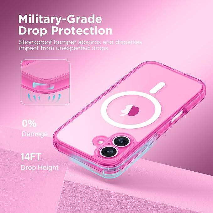 CAPRARO Magnetic Compatible with iPhone 16 Case, Upgraded [Full Camera Protection] [Compatible with MagSafe] Protective Translucent Matte Women Girl Phone Case Cover, Clear Neon