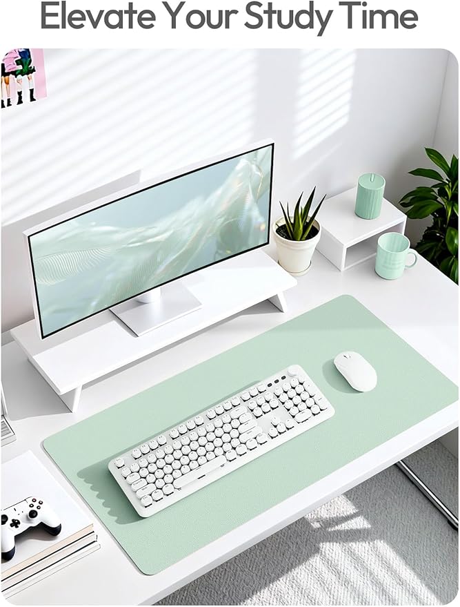 YSAGi Leather Desk Protector, Office Mat, Large Mouse Mat, Non-Slip PU Leather Blotter, Laptop Desk Pad, Waterproof Writing Pad for Office and Home (Pale Green, 47" x 17")