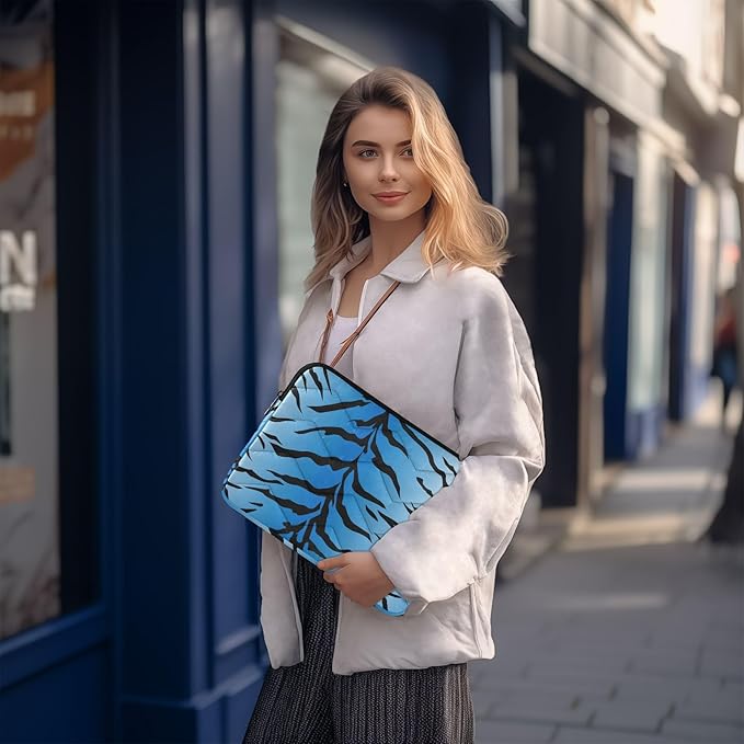 Laptop Case Sleeve, Blue Tiger Black Stripes Pattern Shockproof Protective Computer Carrying Cover, Briefcase Handbags 15-16 inch Laptop Sleeve Bag