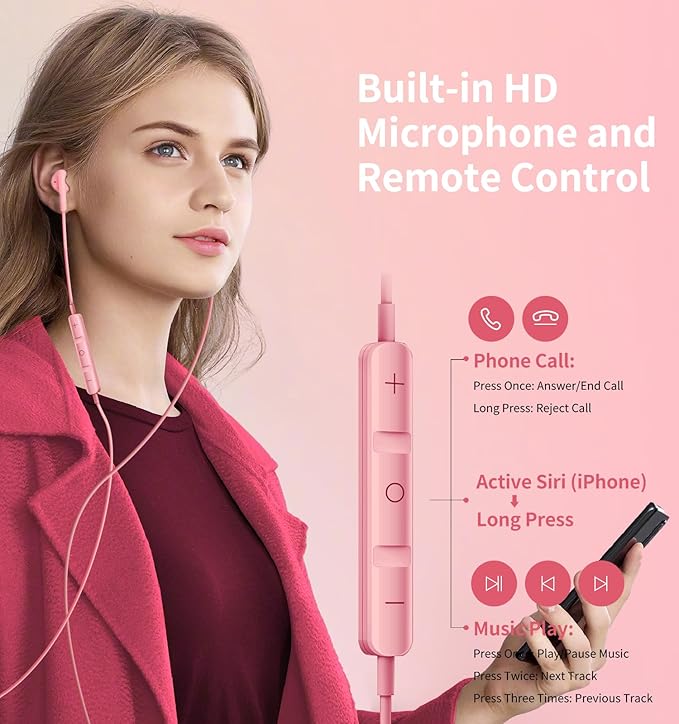 Kimwood Wired Earbuds with Microphone, Wired Earphones in-Ear Headphones HiFi Stereo, Powerful Bass and Crystal Clear Audio, Compatible with iPhone, Android, Computer Most with 3.5mm Jack