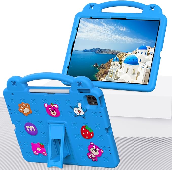 Kids Case for iPad Air 13 inch M3 2025/M2 2024 & iPad Pro 13 inch M4 2024 & iPad Pro 12.9 inch Cover 6th/5th/4th/3rd Generation 2022/2021/2020/2018 with Stand/Pencil Holder/Handle, Sky Blue