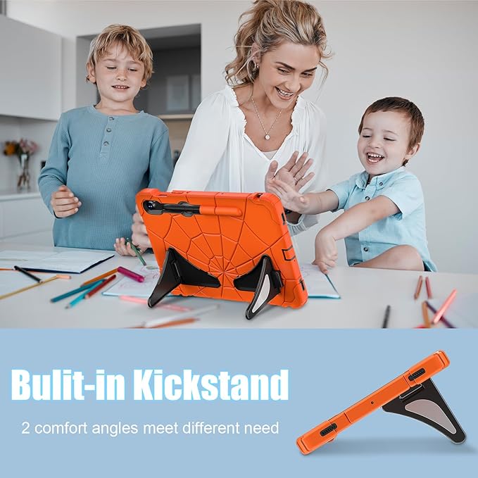 AKABEILA Compatible with Samsung Galaxy Tab S10 FE 2025/Tab S10 Lite 2025 Tablet Case，Lightweight Shockproof Rugged Protective Cover with Kickstand for Kids Children Boys Babies Orange Black