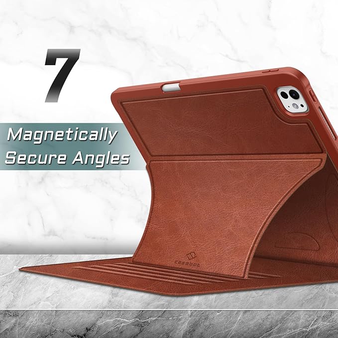 Fintie Magnetic Stand Case for iPad Pro 13-inch (M5) 2025 / (M4) 2024 - Multiple Angles Shockproof Rugged Soft TPU Cover with Pencil Holder, Auto Sleep/Wake, Brown