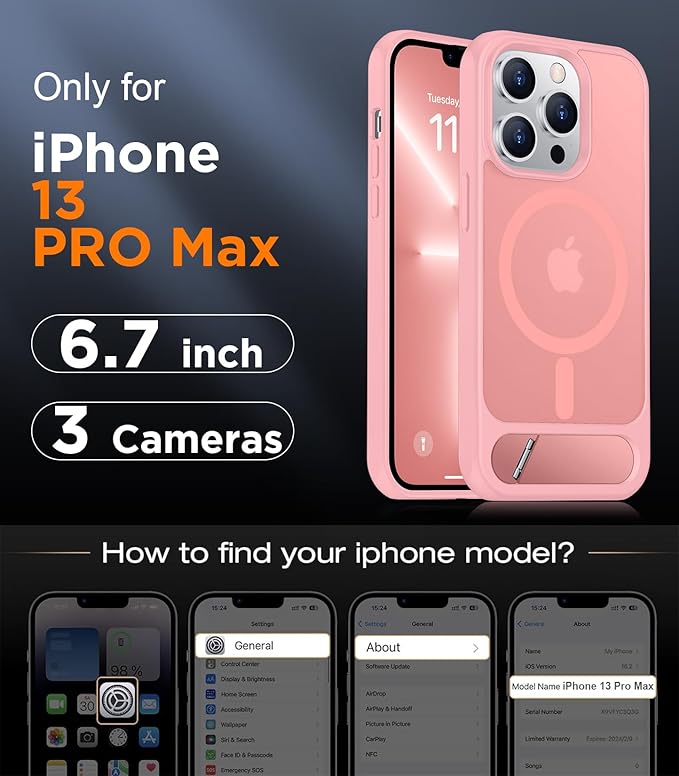 Magnetic Compatible with iPhone 13 Pro Max Case, [Built-in Invisible Kickstand][Compatible with MagSafe][Military Grade Shockproof] Slim Translucent Matte Phone Case for iPhone 13 Pro Max 6.7"