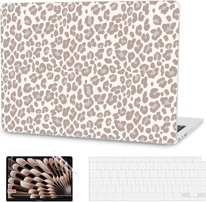 G JGOO Compatible with MacBook Air 13 inch Case 2026 2025-2022 M5 A3449 M4 A3240 M3 A3113 M2 A2681, Plastic Hard Shell for MacBook Air 13.6 inch Case +Keyboard Cover + Screen Protector, Leopard