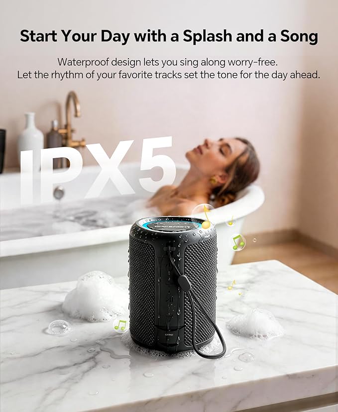 Portable Bluetooth Speaker Beach Essentials: Powerful Crystal Clear Sound/Dynamic Light/IPX5 Waterproof/All Day Playtime/Wireless BT 5.3/TWS Paring, Dad Gifts, Outdoor|Travel|Camping|Pool Accessories