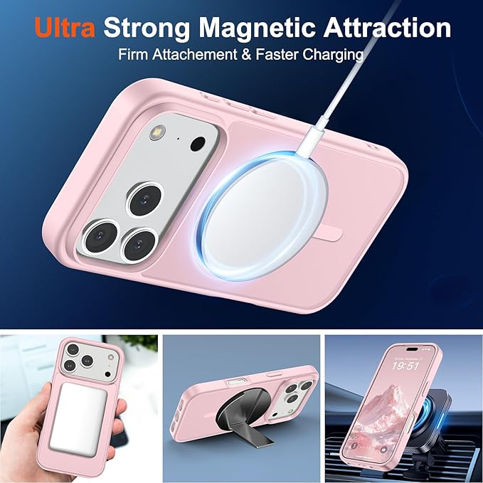 SUPFINE Magnetic for iPhone 17 Pro Case (Compatible with MagSafe)(Military Grade Drop Protection) Translucent Matte Shockproof with Anti-Fingerprint Phone Cover,Light Pink