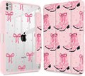 May Chen for iPad Pro 13 Inch Case M5 2025 / M4 2024, Built Pencil Holder & Clear Transparent Print Back Shell Slim Stand Shockproof Tablet Cover, Auto Wake/Sleep, Pink Boots Bows