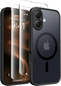 CAPRARO Magnetic Compatible with iPhone 16 Case, Upgraded [Full Camera Protection] [Compatible with MagSafe] Protective Translucent Matte Women Girl Phone Case Cover, Black