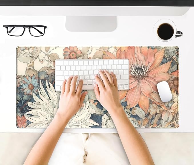 Japanese Floral Desk Mat Boho Aesthetic Flower Desk Matt for Desktop Large XXL Gaming Mouse Pad Extended Deskpad Laptop Keyboard Computer Mat Office Decor for Women 31.5 X 15.7