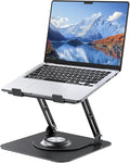 JOYEKY Laptop Stand for Desk, Adjustable Computer Stand with 360° Rotating Base, Ergonomic Laptop Riser for Collaborative Work, Foldable & Portable Laptop Stand, fits for All 10-16" Laptops (Black)