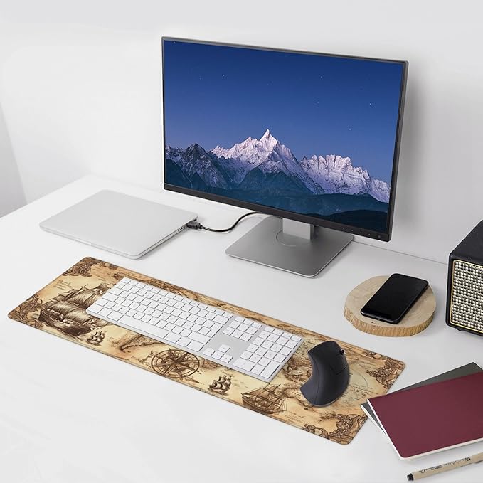 Nautical Compass Mouse Pad Extended Large Gaming Mouse Pad XL Stitched Edges for Gamer Home Office 31.5 X 11.8 Inch