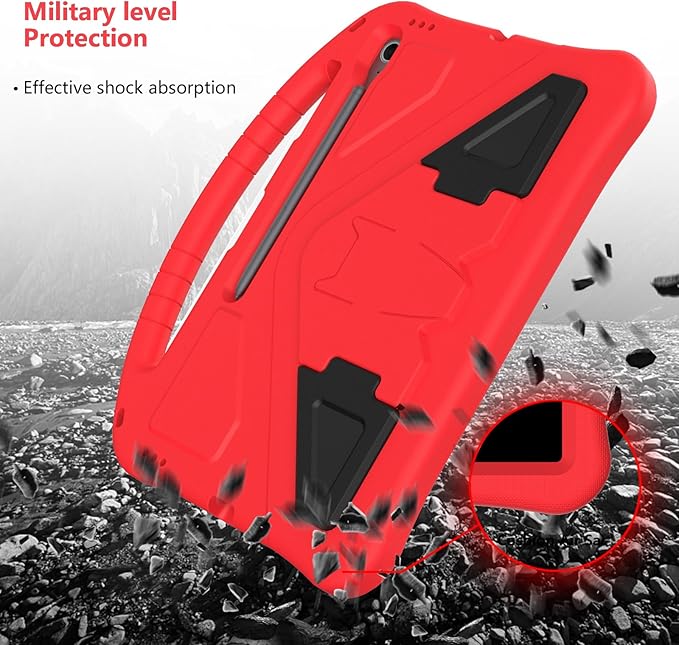 Kids Case for Samsung Galaxy Tab S10 FE+ (Plus) 13.1" 2025, Techcircle Light Weight Shock Proof EVA Foam Handle Rugged Stand Protective Cover, Red