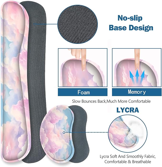 ToLuLu Large Mouse Pad Desk Pad Set, Wrist Rest Support Desk Mat for Keyboard and Mouse, 4PCS 35.4”x15.7 XXL Giant Mouse Pad, Non-Slip Base Stitched Edges Mousepad for Home Office, Dreamy Clouds