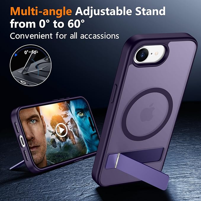 SPIDERCASE Magnetic for iPhone 17e Case for iPhone 16e Case, with [3 Stand Ways] [Military Grade Drop Protection] Invisible Stand Shockproof Slim Case for iPhone 17e/16e 6.1 inch, Purple