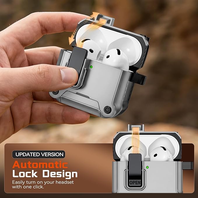Inesore Compatible with AirPods 4 Generation Case,Secure Lock & Phone Stand Design,Compatible with MagSafe,Automatic Snap Switch Secure Cover for New AirPods 4th (2024)-Silver