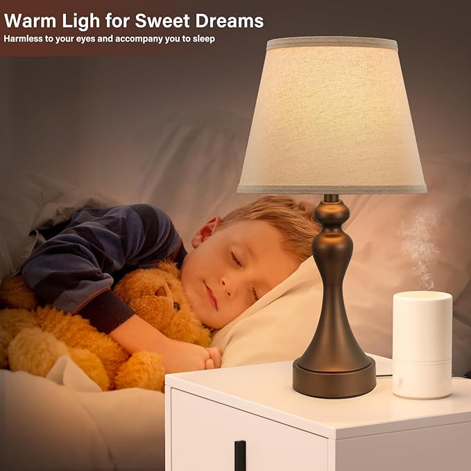 Seealle Touch Lamps for Nightstand - Bedside Lamps Set of 2, 3 Way Dimmable, USB C+A for Bedroom & End Tables (Brown&Oat)