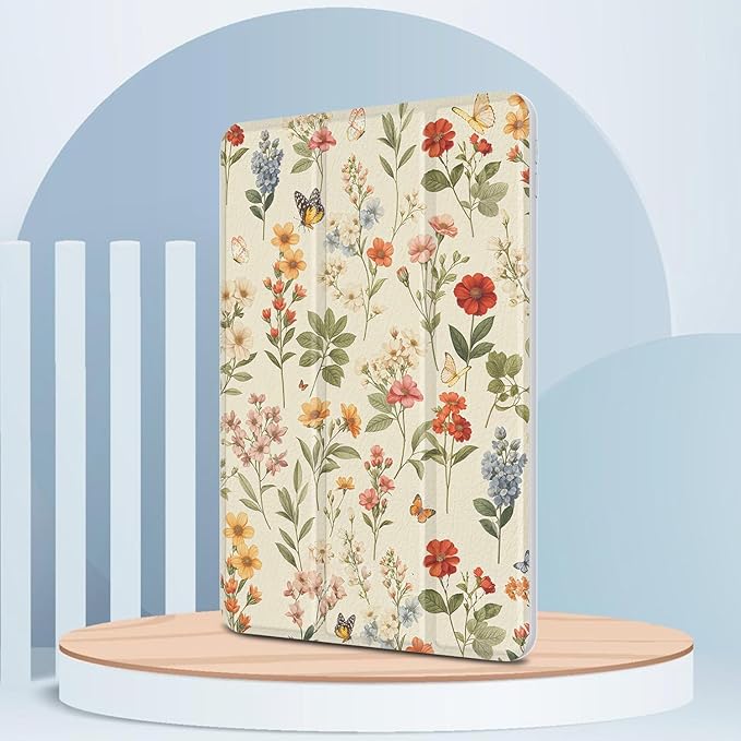 Case for iPad Pro 11 inch 4th/ 3rd/ 2nd / 1st Generation (2022/2021/2020/2018), Case with Pencil Holder, Stand Clear Back Cover Cute Cool Design for Women Girls, Auto Sleep/Wake, Wildflower B