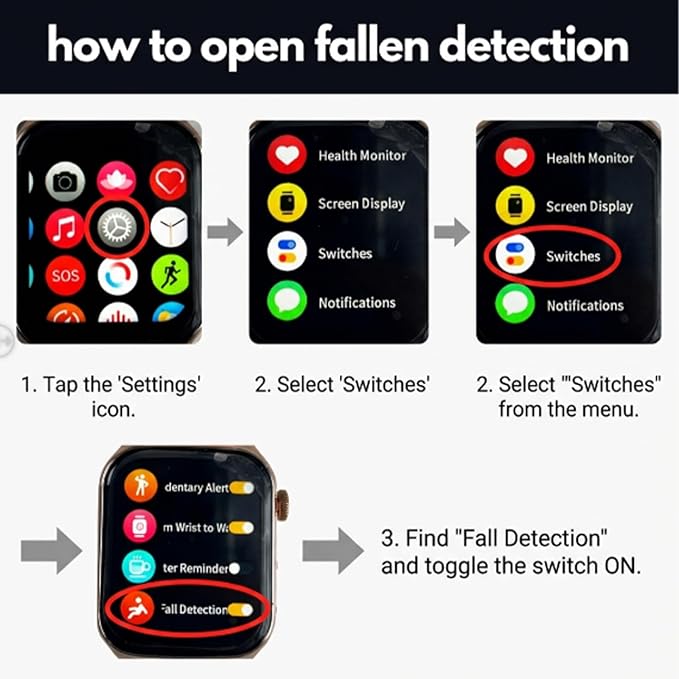 Fall Detection Smart Watch for Seniors Fall Alert Watch with SOS Heart Rate Monitor Sleep Monitoring Pedometer for Android iOS