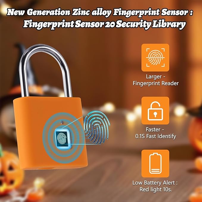 UMIKSMART Fingerprint Padlock, Keyless Fingerprint Padlock with USB Charging, Smart Keyless Padlock for School Locker, Gym Locker, Backpack and Travel Bag, Gift for Kids, Teens and Friends