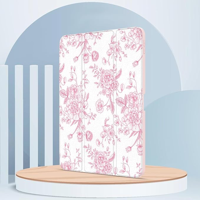 Case for iPad Pro 11 inch 4th/ 3rd/ 2nd / 1st Generation (2022/2021/2020/2018), Case with Pencil Holder, Clear Back Cover Cute Cool Design for Women Girls, Auto Sleep/Wake, Artistic Flower