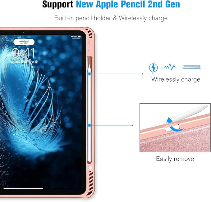 CaseBot Magnetic Case for iPad Pro 12.9-inch 6th Generation 2022, Multiple Angle Shockproof Rugged Stand Case, Soft TPU Back Cover w/Pencil Holder, Also Fit iPad Pro 12.9" 5th/4th/3rd Gen, Rose Gold