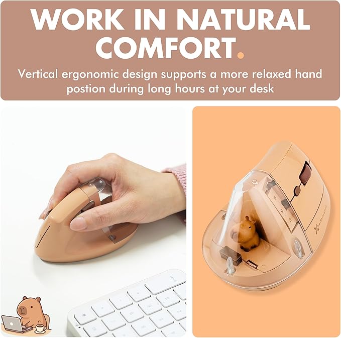 X9 Performance Wireless Vertical Ergonomic Mouse - Click with Capybara - (BT + 2.4G) Up to 4000 DPI, 6 Button, Rechargeable - Bluetooth Ergonomic Vertical Mouse Wireless - for Mac and PC - Brown